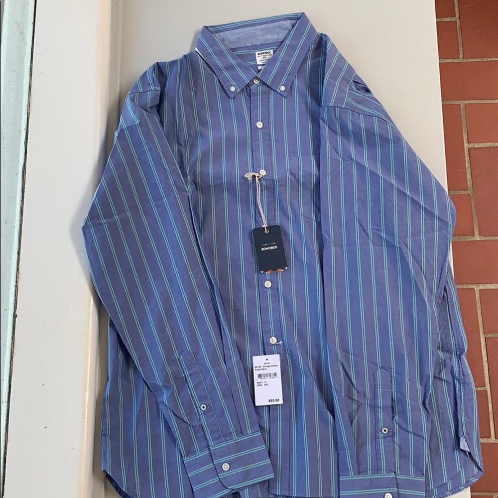 NWT Bonobos XXL blue and green stripe dress shirt